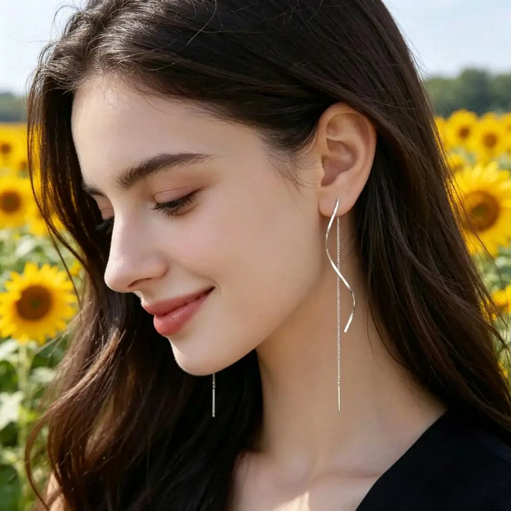 Swaying Earrings S-shaped Tassel Earrings Wavy Curve Long Dangle Jewelry Commuting Style Face Accessories Gift for Women