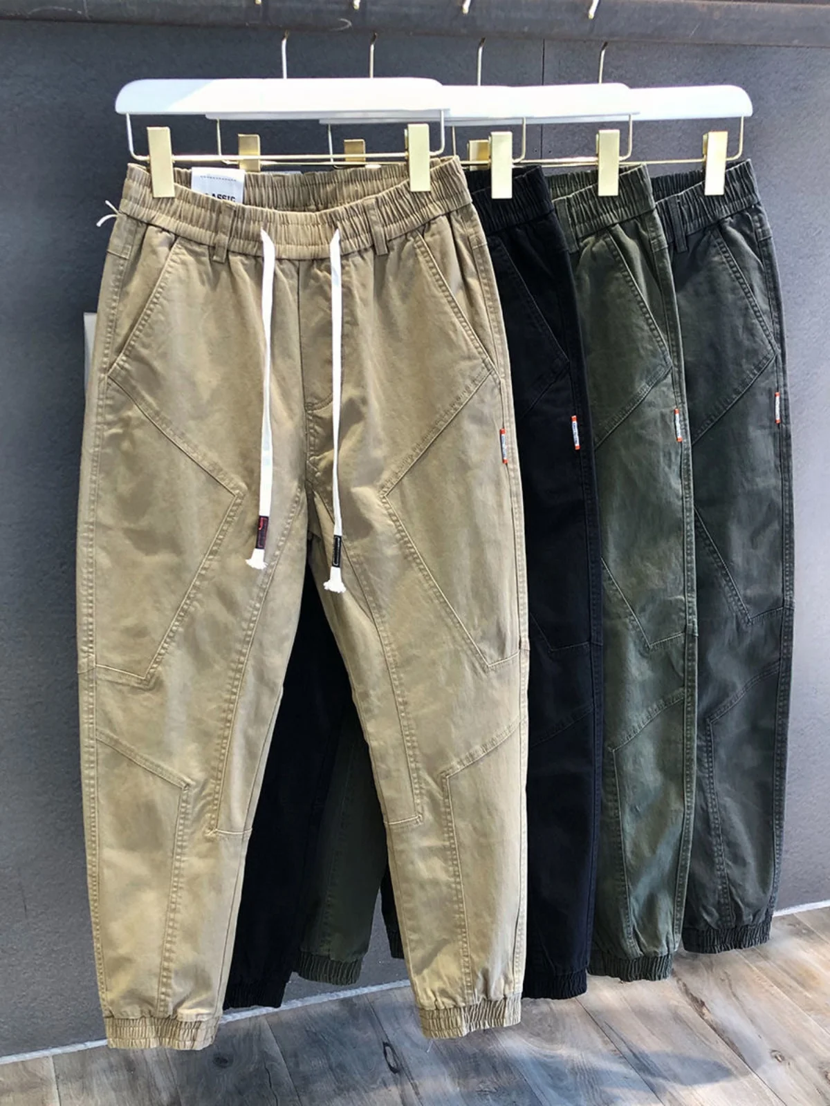 Trendy Cotton Work Trousers Men's Loose Dirt Resistant Wear Resistant Casual Pants Cuffed Tactical Pants Splicing Labor Prote...
