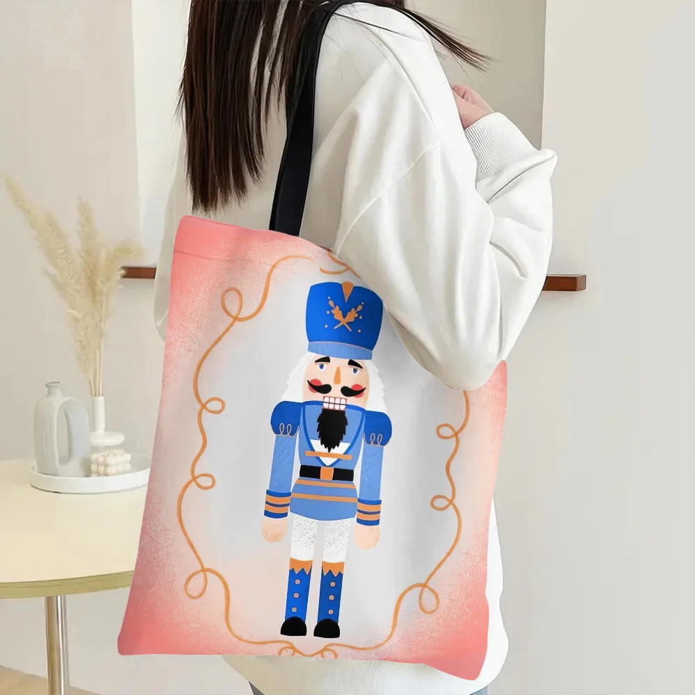 1pc Large Tote Bag Women's Fashion Durable Polyester Reusable Top Handle Shoulder Bag with Nutcracker Soldier