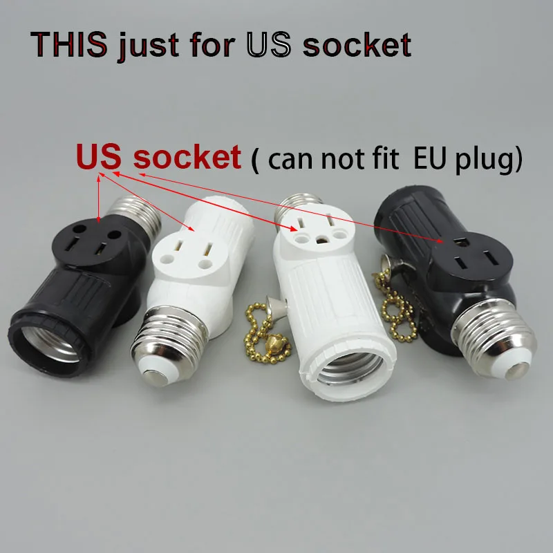 for US America power plug AC to E27 E26 to Light Bulb Adapter Lamp Holder Base Socket Pull Chain Switch Conversion White Black