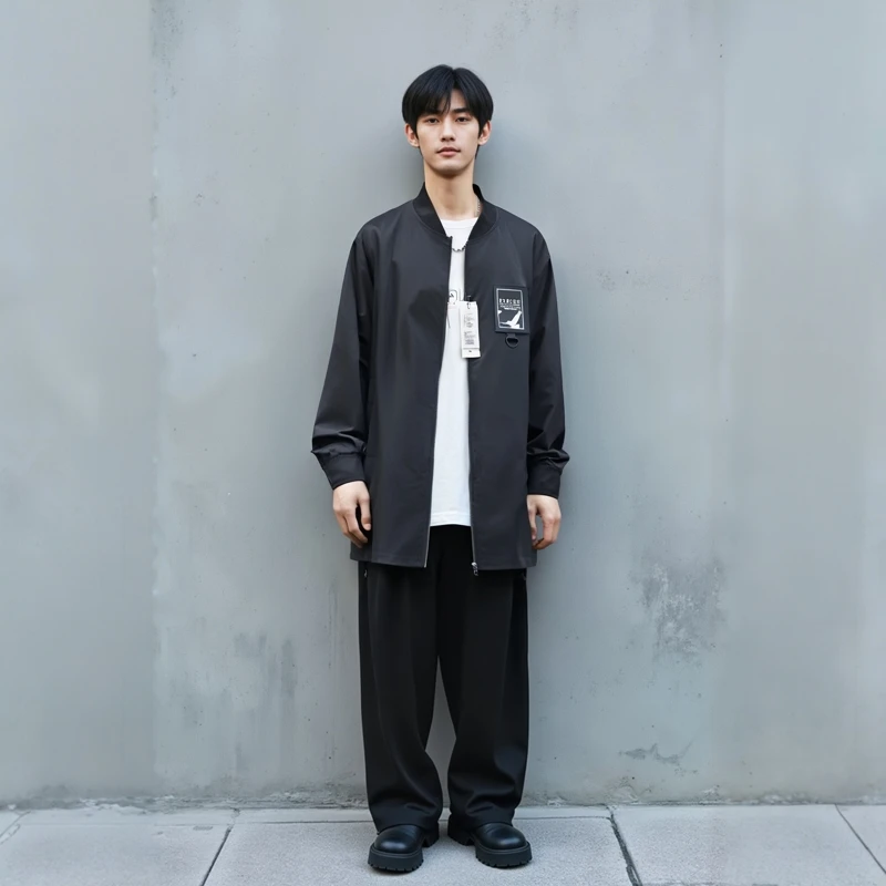 

Мужское длинное пальто Master Mix Match, новинка осени, серебристое, из ткани Tai, весна 2025, приталенный крой, на молнии, однотонное, с воротником-стойкой