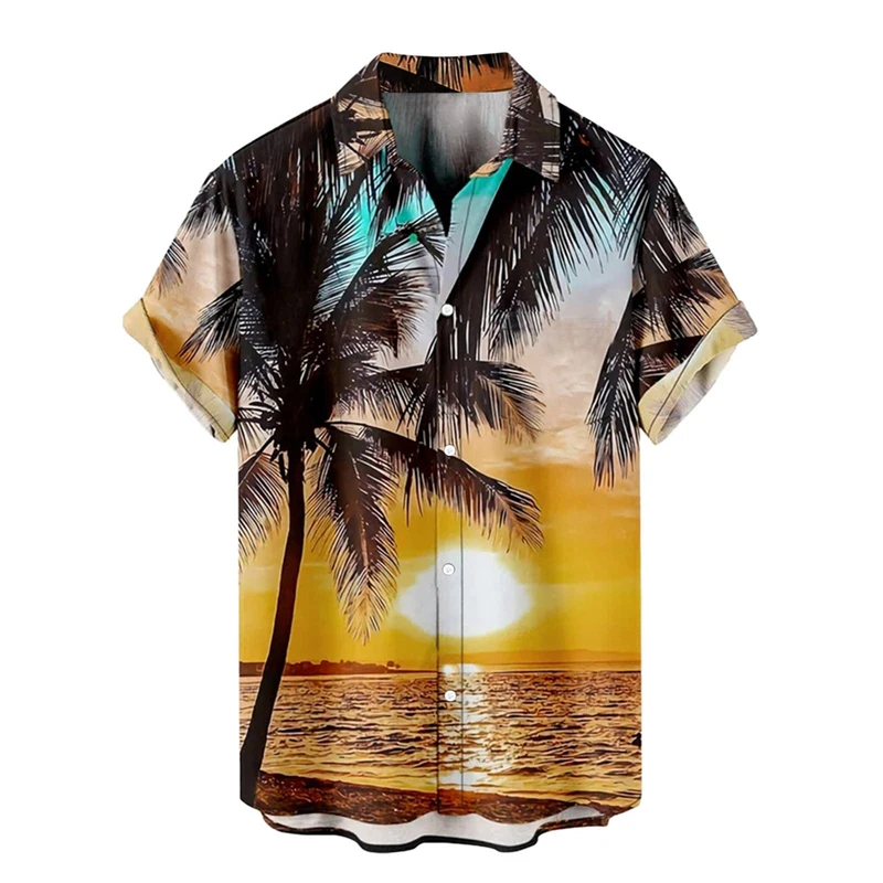 Summer Coconut Tree 3D Print Shirts Men Harajuku Fashion Shirt Casual Vintage Streetwear Short Sleeve Shirt Blouse Man Clothing