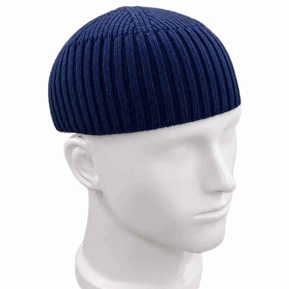 Fashion Soft Striped Knitted Beanie Solid Color Lightweight Short Crochet Landlord Cap Windproof Thermal Warm Men Cap Outdoor