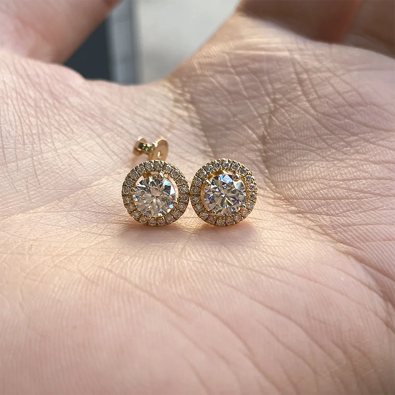 Each 0.5ct DEF/VS VVS Round Cut CVD&HPHT Lab Grown Diamond Minimalist Screw Back 14K Yellow Gold Anniversary Earrings NO IGI