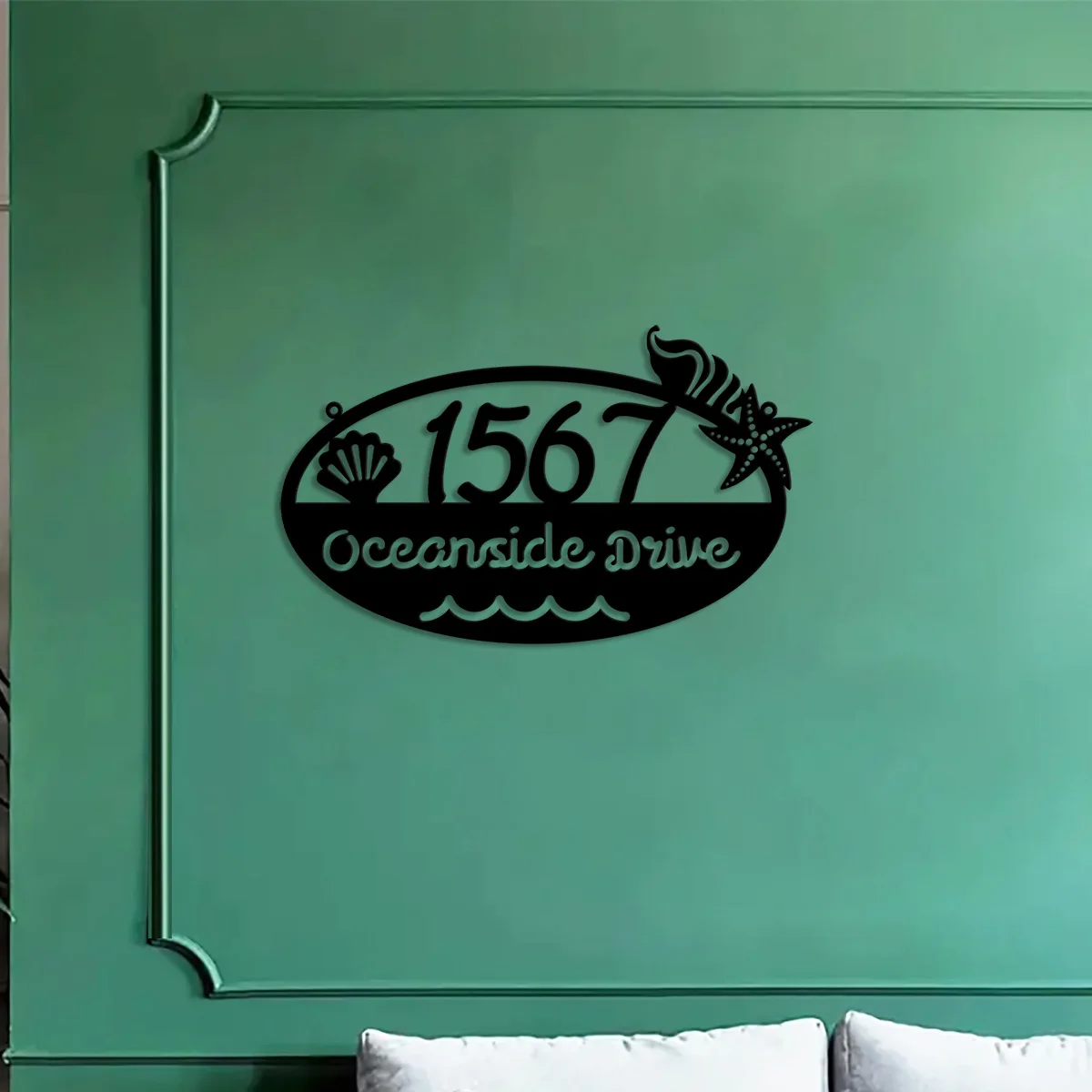 Custom Hanging Beach House Address Sign Nautical Seashells Mermaid Tropical Custom Metal Address Sign Beach House Decor