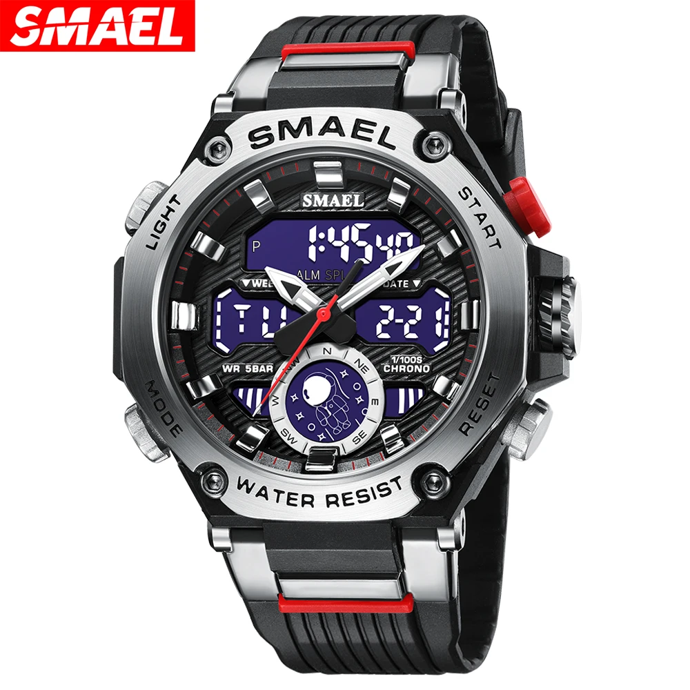 SMAEL Electronic Digital Watch for Men Fashion Chronograph Quartz Wristwatch Male Auto Date Week Alarm Clock LED Dual Time 8069