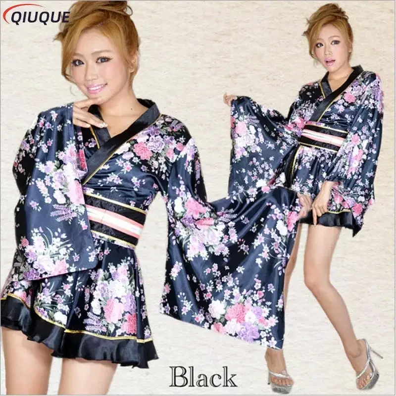 

Women Japanese Kimono Dress Floral Print Yukata Sleepwear Traditional Geisha Vintage Clothes Cosplay Costume