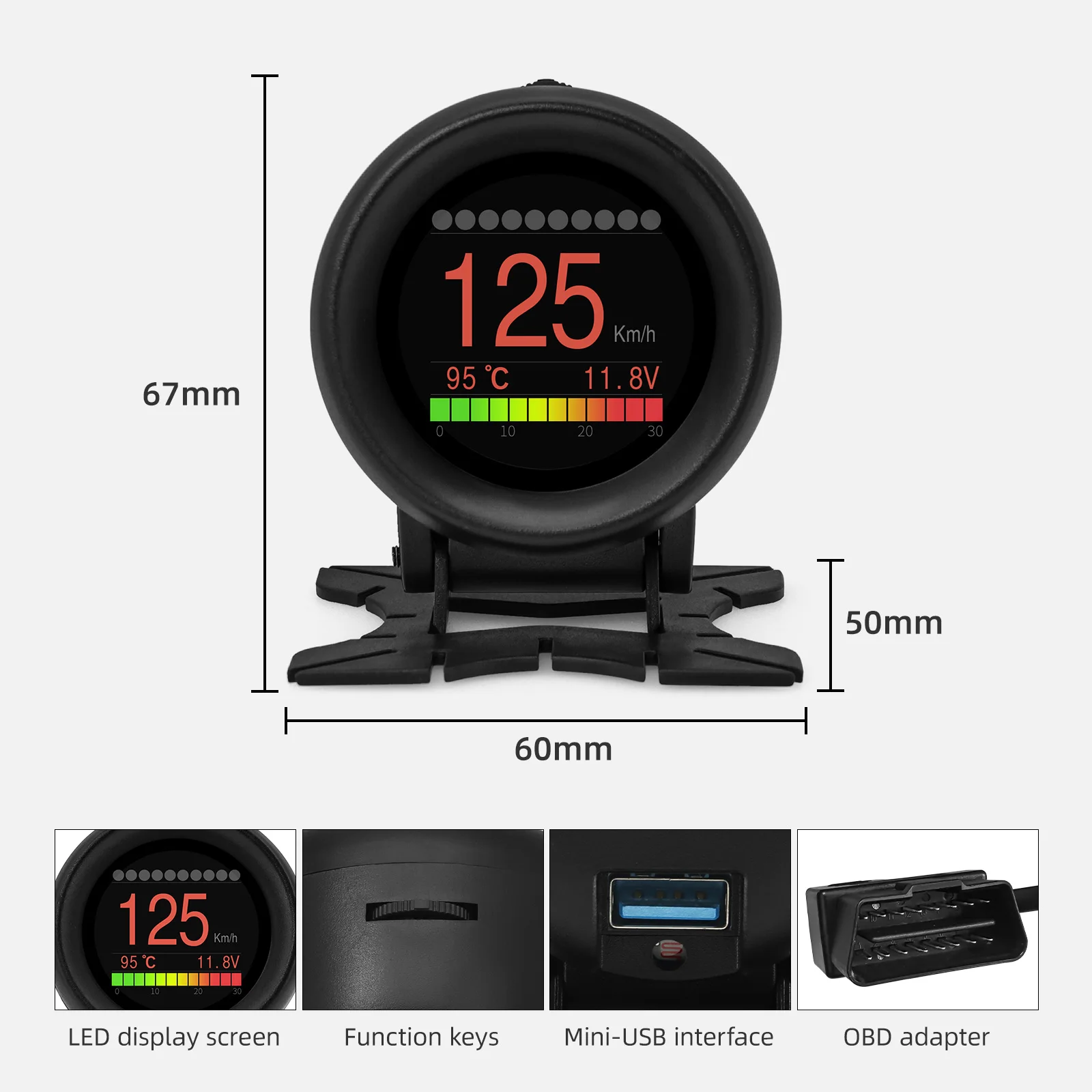 RYSJM OBD Head Up Display Auto OBD2 Multifunktions HUD Meter Tachometer Alarm Elektronisches Zubehör Kraftstoffverbrauch ECT-Messgerät