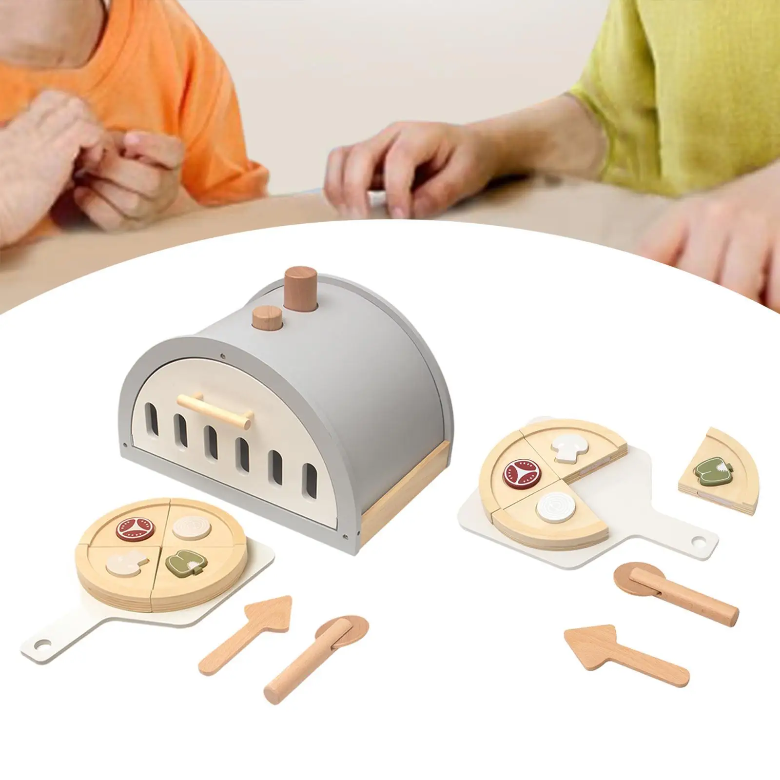 Holz-Pizza-Spielzeug-Spielset, frühes Lernen, so tun, Backen, Kochen, Entwicklung, Lernspielzeug, Rollenspiel für Kinder im Alter von 3–6 Jahren