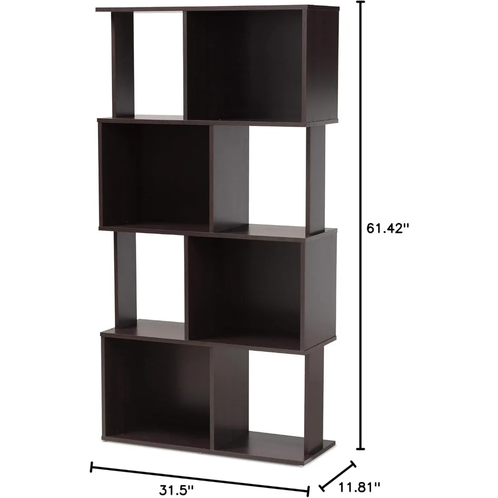 Bibliothèque géométrique contemporaine marron expresso moderne – Solution de rangement élégante pour votre maison