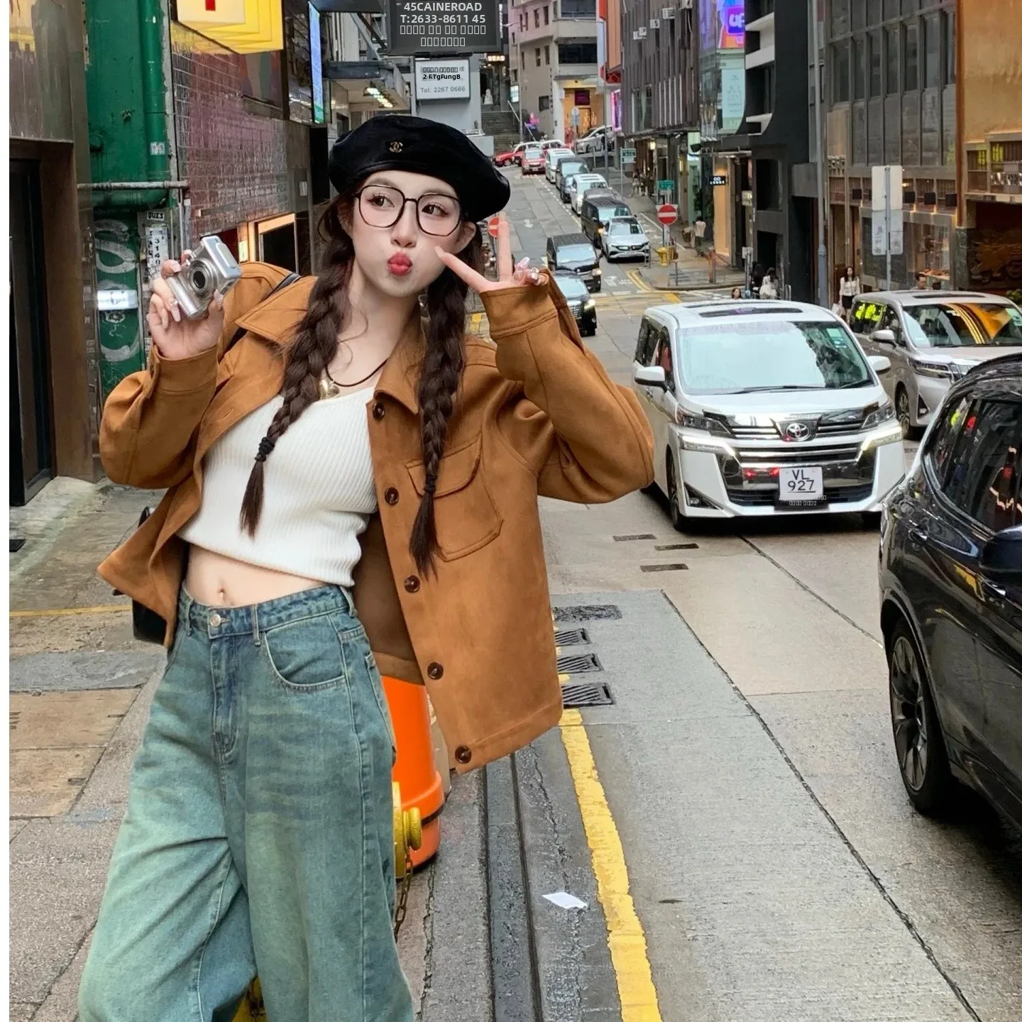 2025 New Suede ort Jaet Women's Sli Collar Flip Brown Leather Coat Versatile Quali Inner Polyester Stand Fit Winter