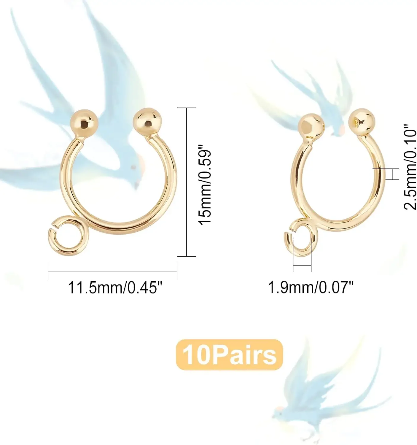 20Pcs DIY Ear Cuff Cartilage Cuff Earrings for Women Brass Real 18K Gold Plated Simple Fake Piercing Earrings with Hoops