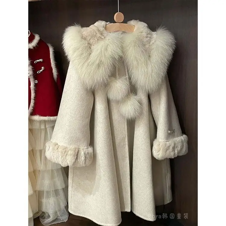 Baby Girls Fleece Thick Wool Coat Children 2024 New Winter Collection Fashion Simple Casual Wool Coat Korean Simple Style