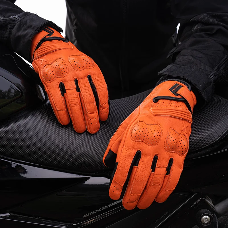 

VXW Summer Breathable Perforation Motorcycle Gloves Retro Leather Full Finger Touchscreen Gloves PVC Protection Gloves