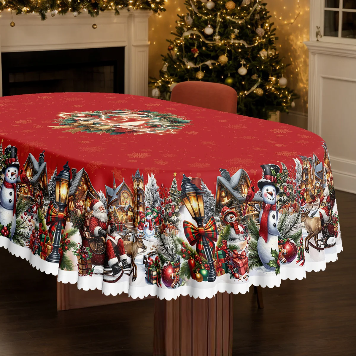 Pack of 1, Christmas and New Year themed tablecloth, Santa snowman Christmas tree floral pattern tablecloth