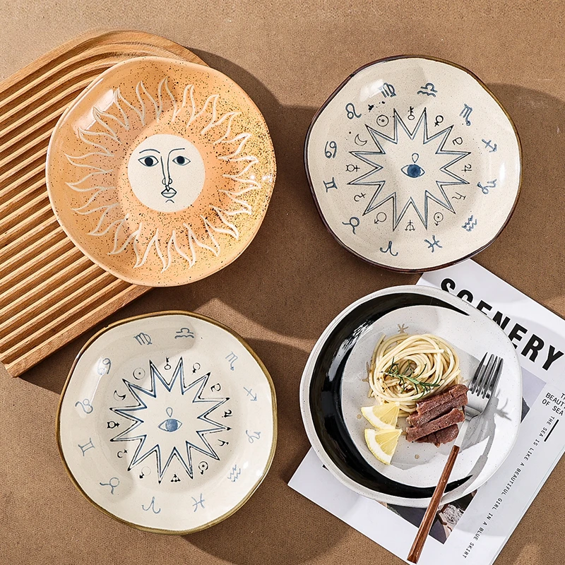 

Japanese Retro Coarse Ceramic Steak Spaghetti, Western Food Dishes, Dishes, Household Microwave Ovens, Underglaze Color