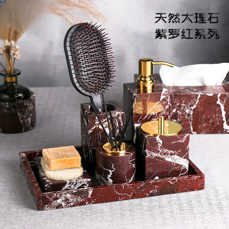 Toilet washbasin hand sanitizer tray set Marble toothbrush cup soap box ornaments