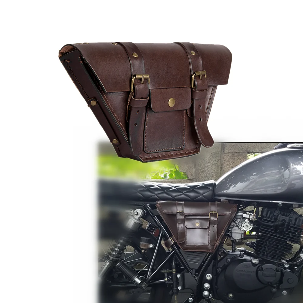 Vintage Cafe Racer Motorcycle Waterproof Bag Saddle Bags Leather Motorbike Side Tool Bag Out Door Luggage