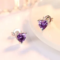 New Fashion Romantic Simple Style Stud Earrings Romantic Pink Heart Zirconia Stone Minimal Earring Piercing Cartilage Nail Gifts