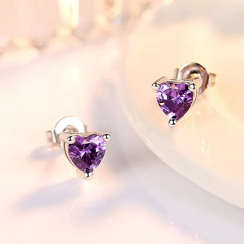 New Fashion Romantic Simple Style Stud Earrings Romantic Pink Heart Zirconia Stone Minimal Earring Piercing Cartilage Nail Gifts