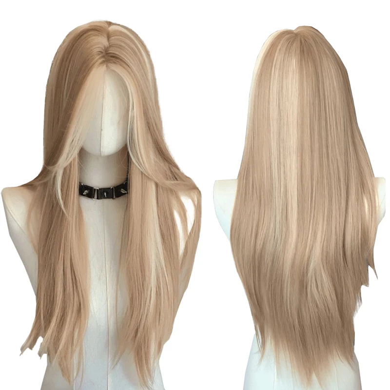 

A 24-Inch Synthetic Hair Brownish-Gold Long Straight Lace Front Wig Is Naturally Suitable For Women Daily Parties And Halloween