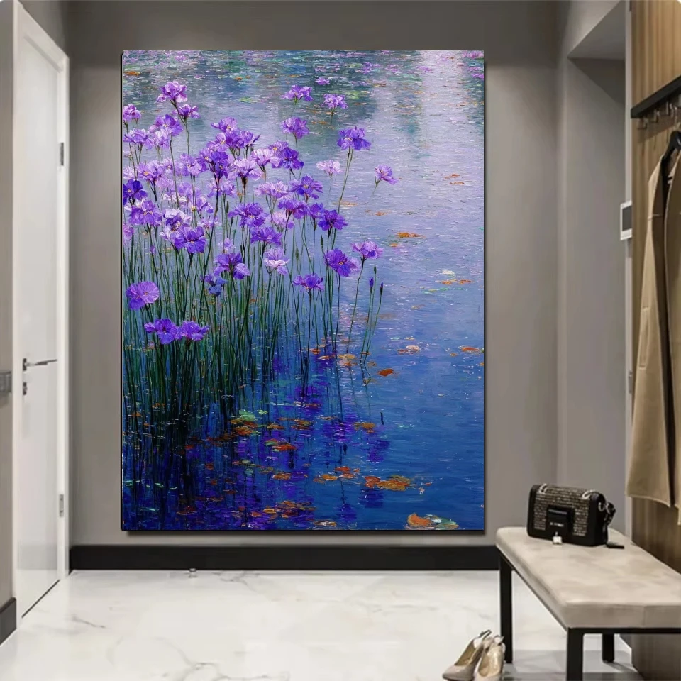 Diamond Painting nach Zahlen DIY Moderne Wanddekoration Lila Wasserblumen-Reflexion für Spielzimmer oder Wohnzimmer Geschenk Ungerahmt