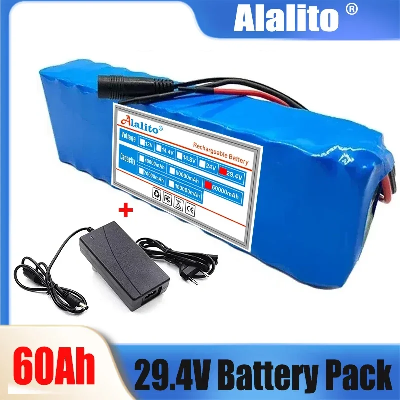 24V 60Ah 7S3P 18650 Li-ion Rechargeable Battery Pack 29.4v 60000mAh Electric Bike Moped Balance Scooter Rechargeable Battery