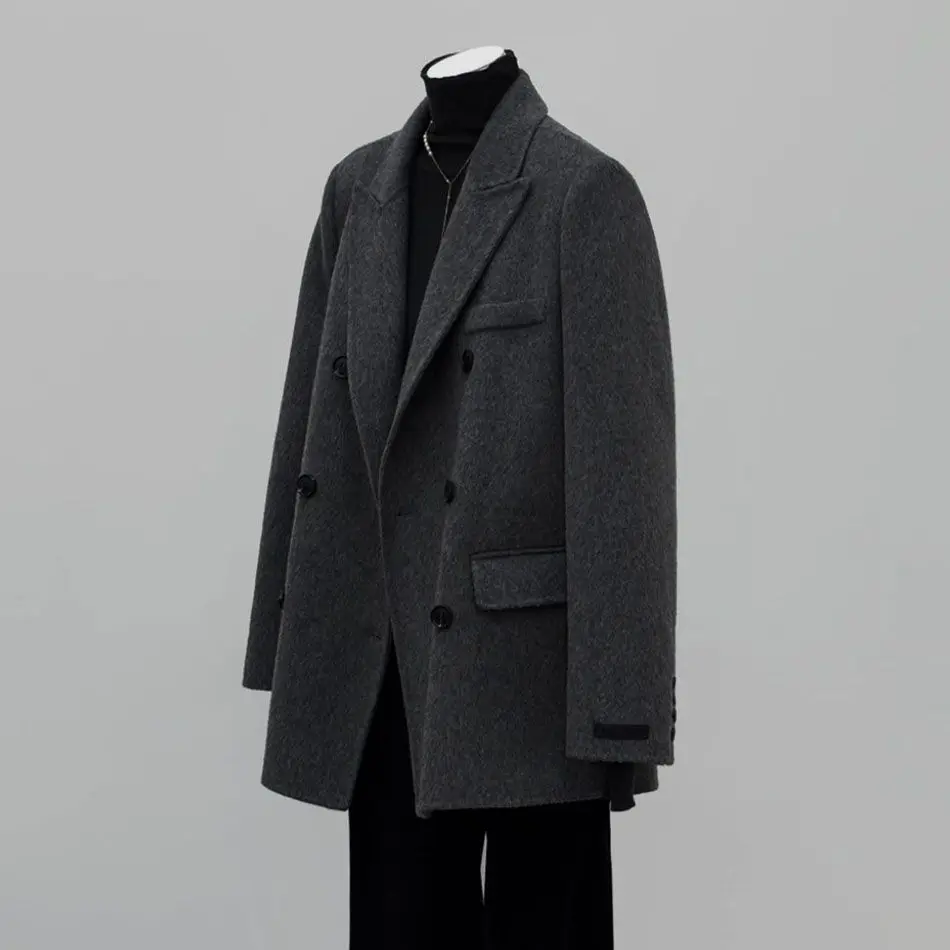 Grey Coat Quilted Blazer Winter 2026 Down Cotton Suit Double-Sided Woolen Jacket Women's Hong Kong Style Suit Collar Popular