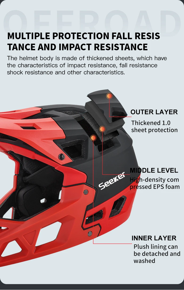 Seeker Mountainbike Offroad-Vollvisierhelm, leicht, bequem, atmungsaktiv, Sicherheitsschutzausrüstung für Downhill-Fahrten – Detail 9