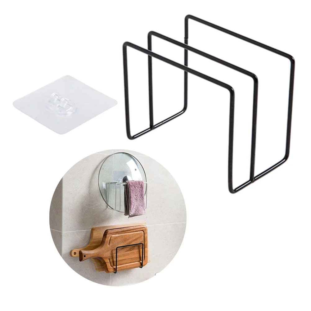 Eisen Küche Schneidebrett Rack Topf Abdeckung Deckel Halter Edelstahl Lagerung Organizer Schrank Tür Haken Pfanne Löffel Rack Schwarz