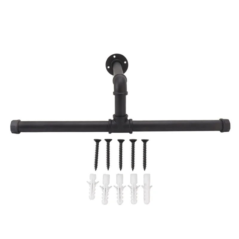 

Wall Mount Clothes Rack Floating Iron Pipe Coat Hat Rack Multifunctional Clothing Hanger Black