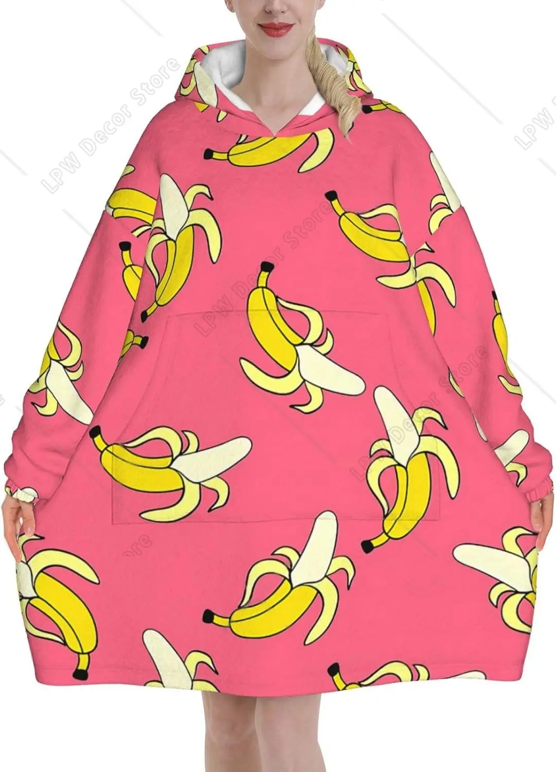Banana Pattern Blanket Hoodies For Women And Men Adult Oversize Wearable Blanket Hoodies For Soft And Warm