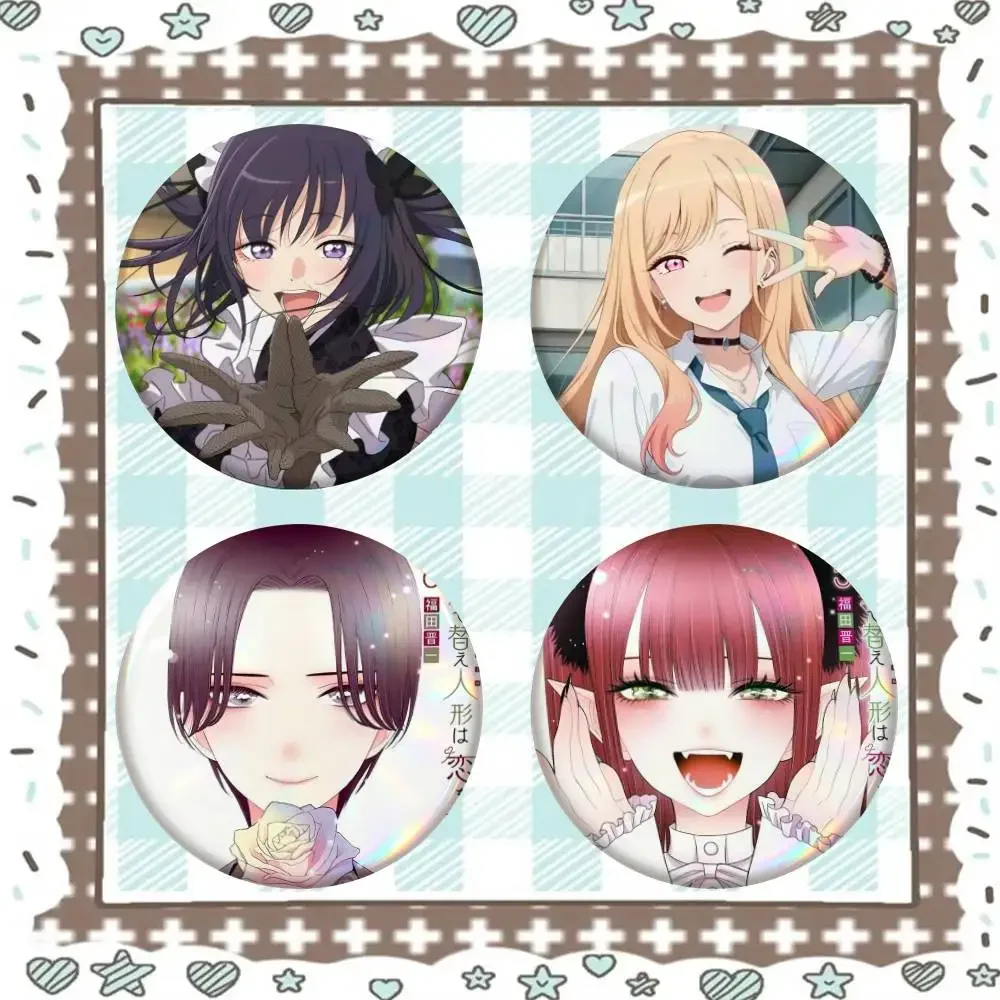 Kitagawa M-Marin My Dress-Up Darling Anime Badge Tinplate Meme Round Brooch For Hat Bag Creative Lapel Jewelry Accessories Gifts