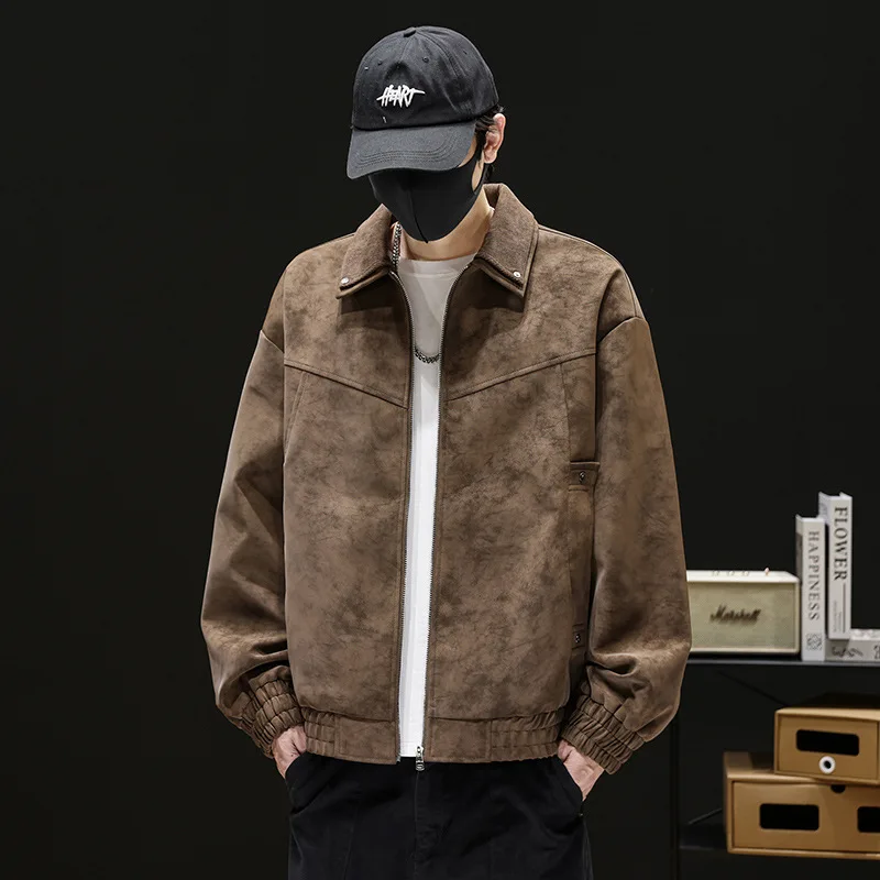 

American Tie-dye Jacket Men's Spring and Summer High-end Lapel Jacket 2026 New Casual Loose Leather Jacket