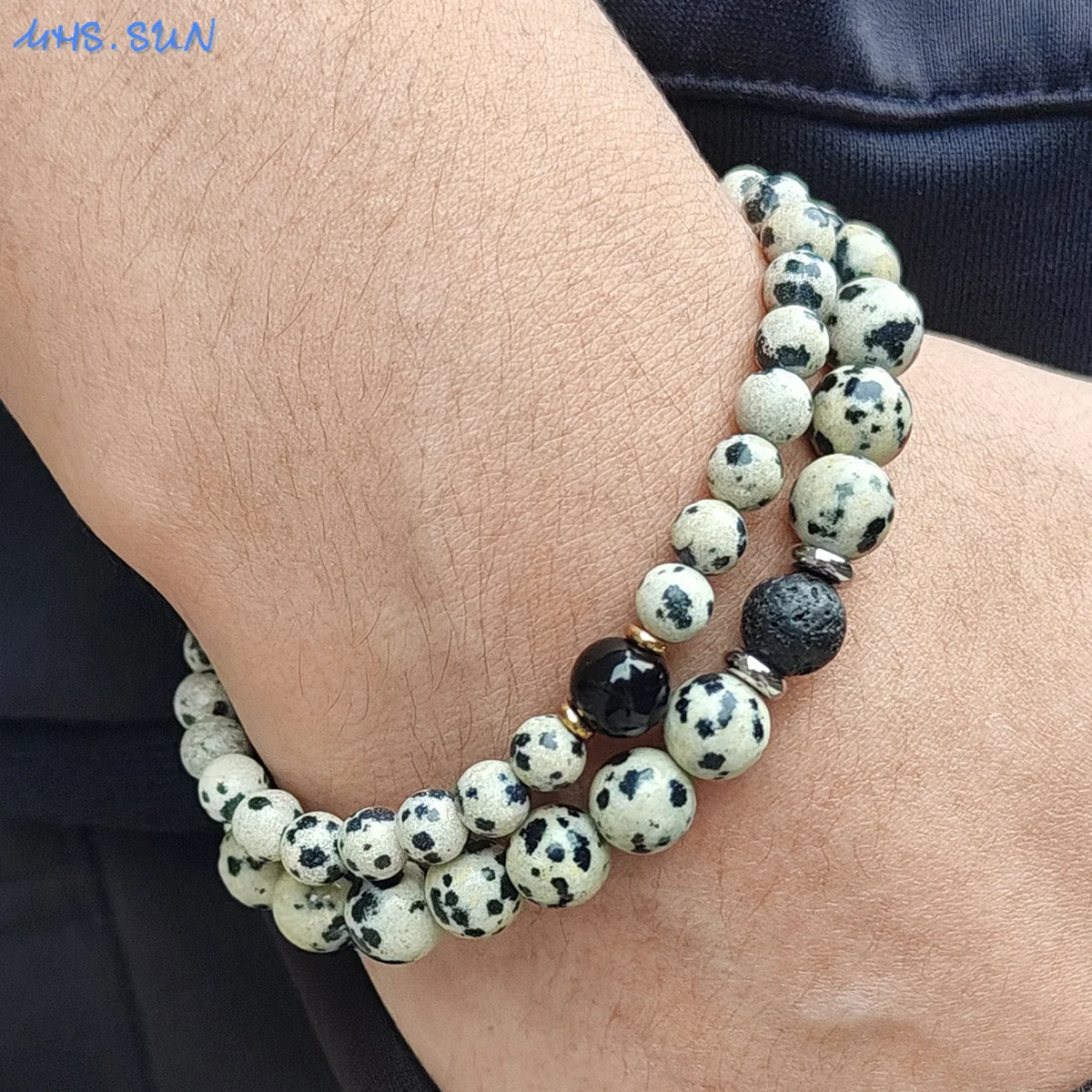 MHS.SUN Handmade Natural Spotted stone 8MM/6MM Beads Bracelet Lava Stone Energy For Women Men Yoga Healing Stretch Jewelry