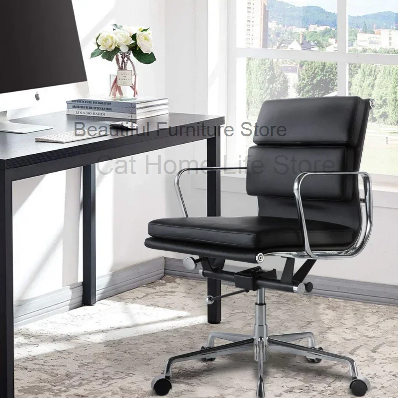 Móveis-High Low Back Couro Genuíno Office Chair Set, Cadeira Executiva, Base de Liga, Preto, Branco, Browns' Móveis, WRXYH