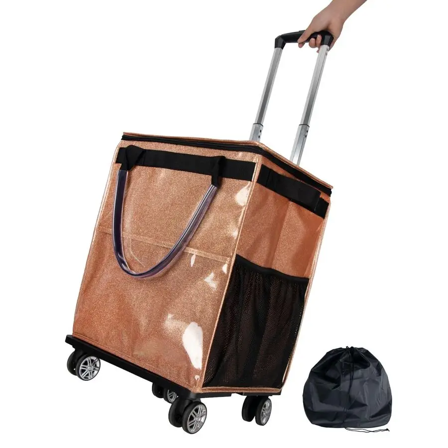 

Grocery Bags on Wheels, Rolling Tote Bag, Portable Shopping Cart for Groceries with Wheels and Drawstring Bag, Trolley, 54L, Fol