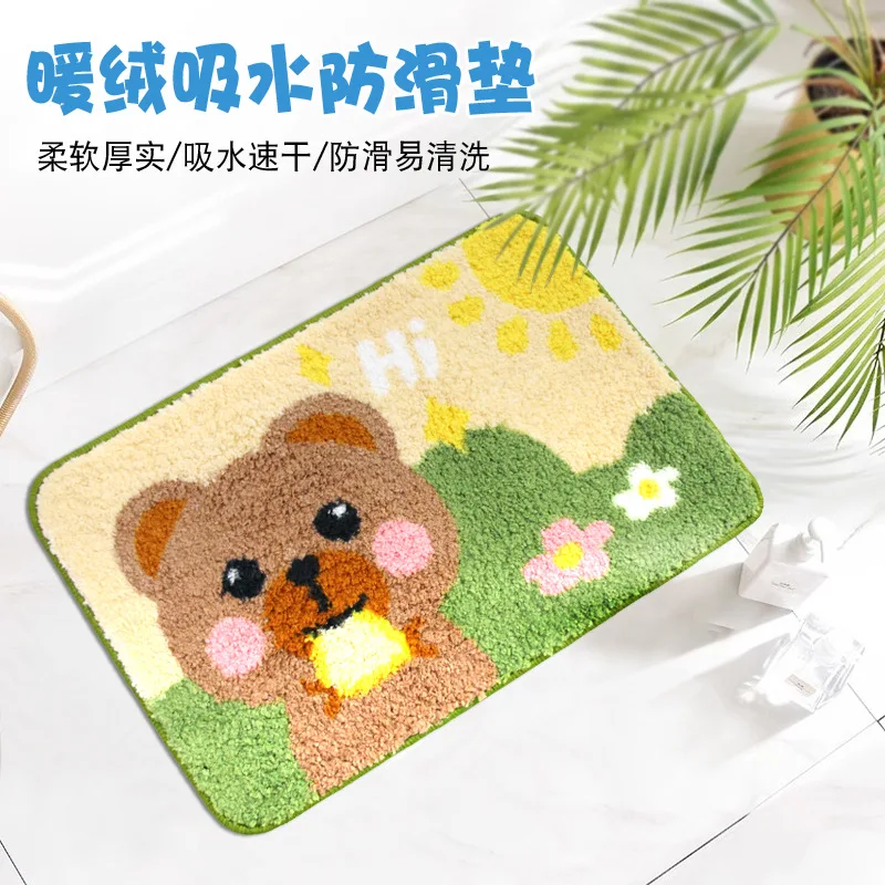 VIKAMA Cartoon Imitation Cashmere Bathroom Floor Mat, Entry And Exit Door Mats, Water-Absorbing Carpet For Bedroom, Home Decor