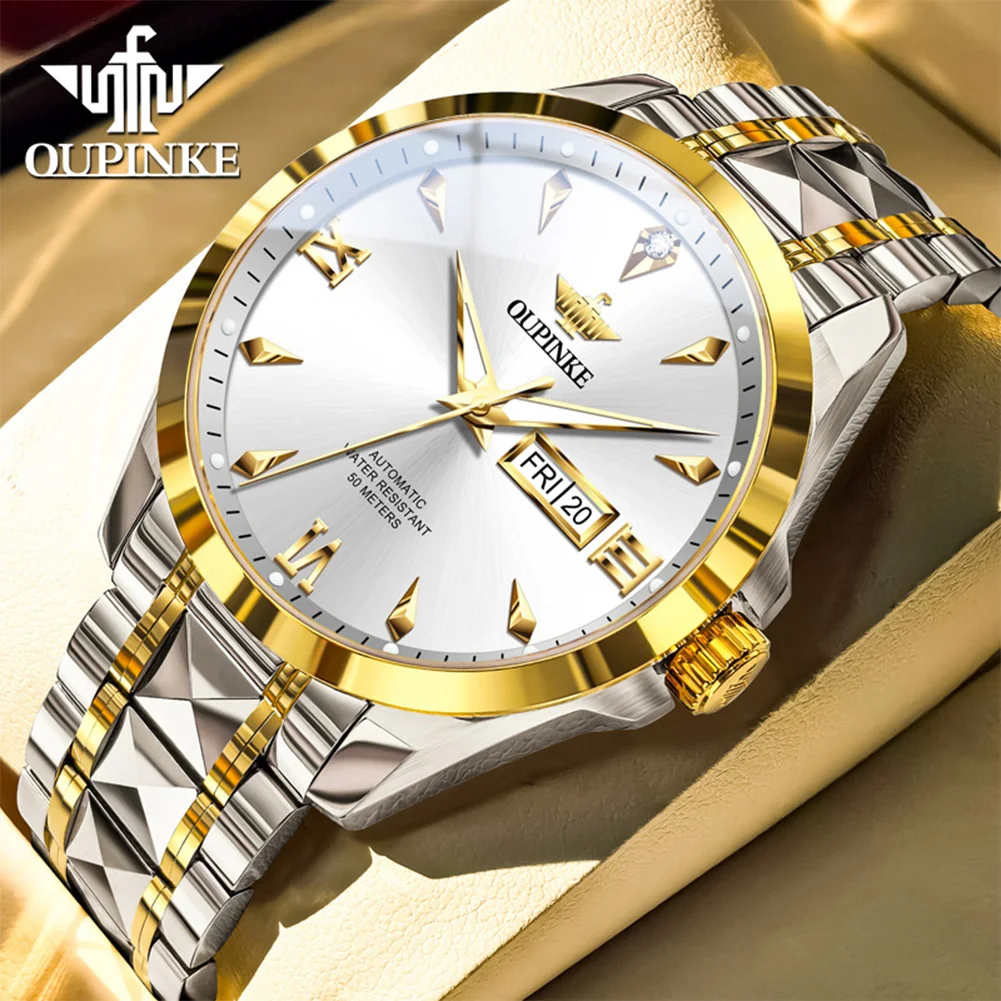 

OUPINKE 3306 Mens Watch Original Business Automatic Mechanical Watch﻿ 50M Waterproof Sapphire Mirror Day-Date Watches For Men