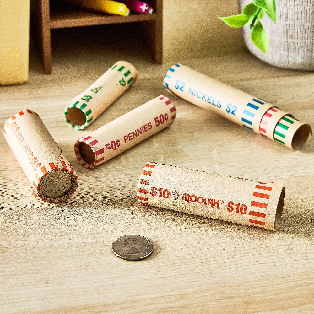 

Assorted Color Coin Wrappers for US Coins Roll Paper Currency Bands Money Tubes for Sorting Storage 100 Pack Bulk
