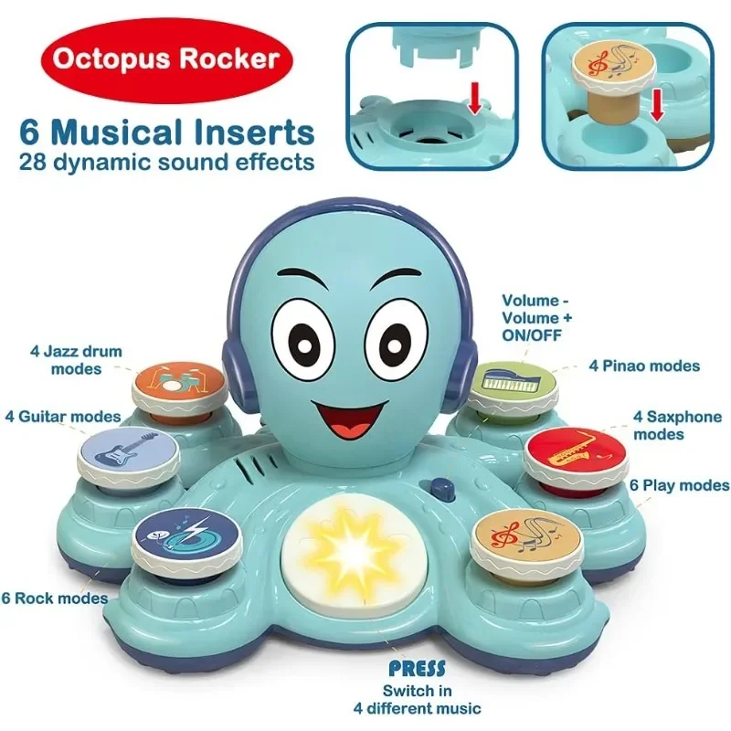Polvo brinquedos musicais para o bebê, aprendendo brinquedos para crianças, brinquedos musicais para pré-escolares, instrumentos educacionais para aniversário