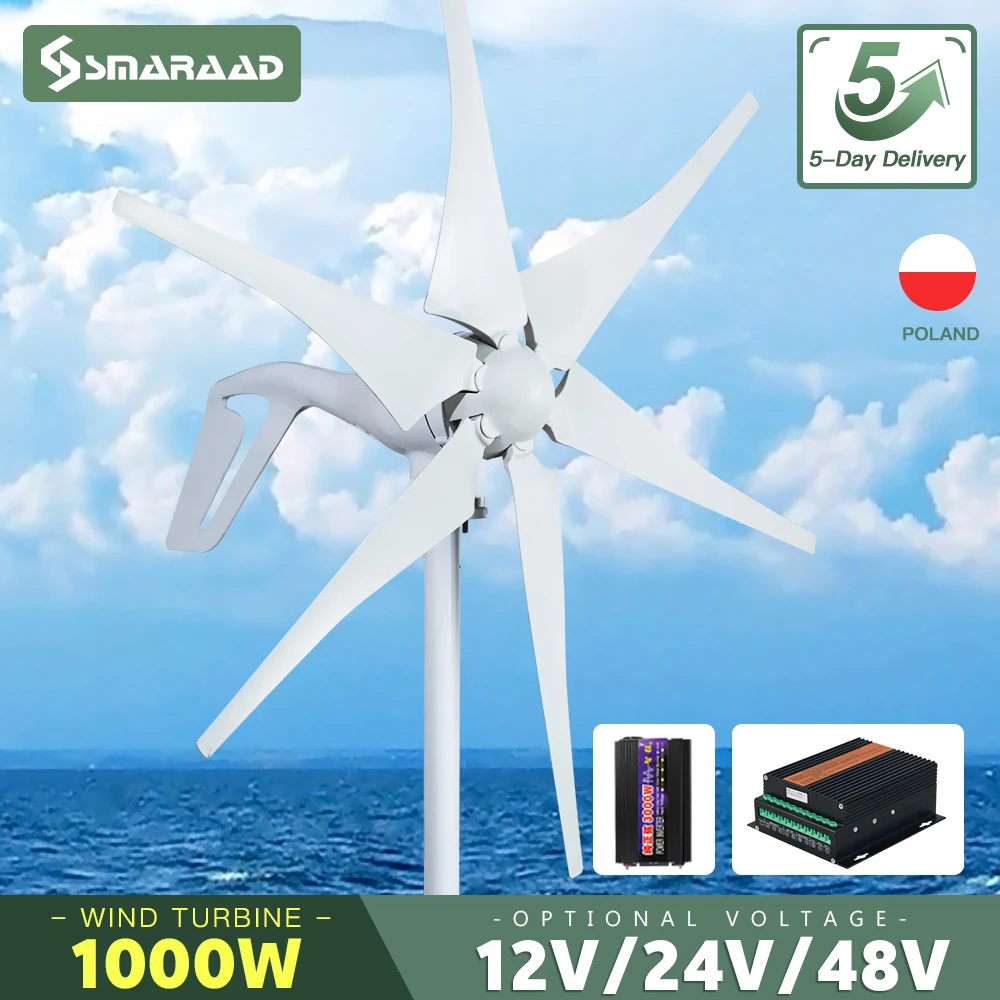 1000w 1kw Horizontal Wind Turbine Generator 48V 24V 12V Free Energy Magnetic Dynamo Power Windmill Home Appliance Camping Solar