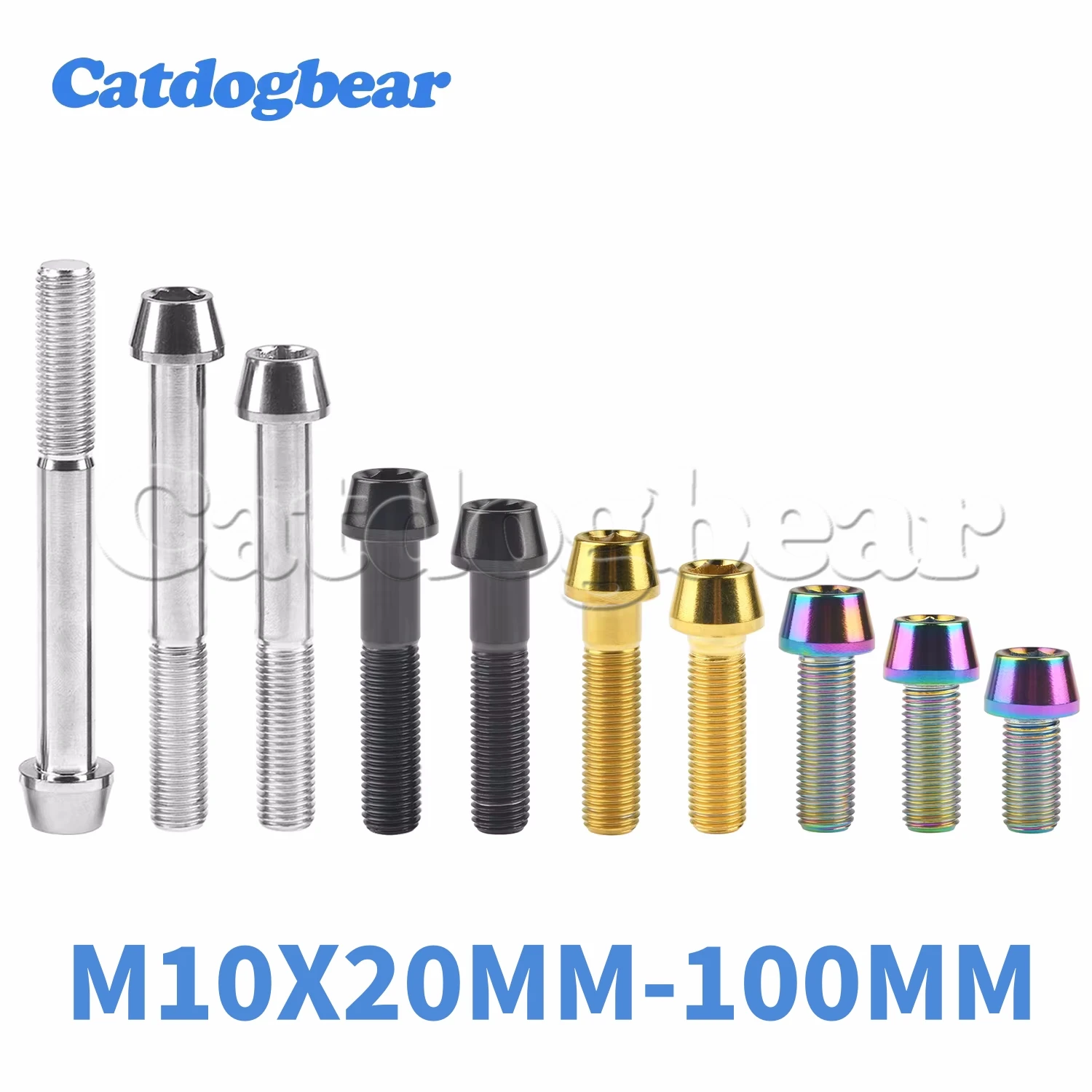 Catdogbear 4PCS M10x20 ~ 100mm DIN912 Titanium Bolt Pitch1.25 Taper Head Hex Head Screws for Motorcycle Car