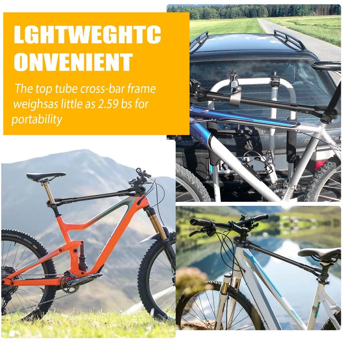 Capacity 30Kg/66Lbs Bike Bicycle Top Tube -Bar Frame Adjustable Adapter for Y-Frame Lady Bike Car Rack image 5