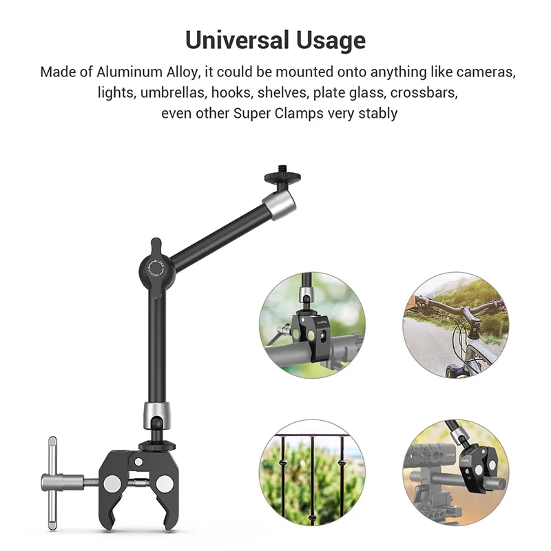 ABKI-Smallrig Clamp W/ 1/4 Inch And 3/8 Inch Thread And Power Articulating Magic Arm With 1/4 Inch Thread Screw For Monitor