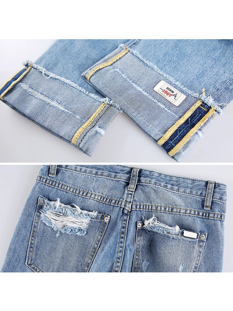 Cargo Jeans Woman Denim Ripped Pants Femme Loose Trousers Korea Wide Leg Straight Hole Broken Jeans Boyfriend Streetwear 2023