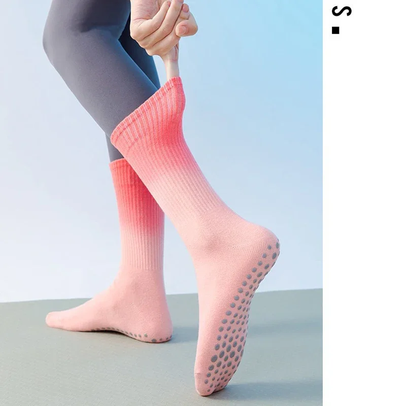 2 أزواج التدرج اليوغا الجوارب للنساء جوارب رياضية القطن منتصف أنبوب منشفة عدم الانزلاق قبضة داخلي اللياقة البدنية طاقم رياضة جوارب بيلاتيس