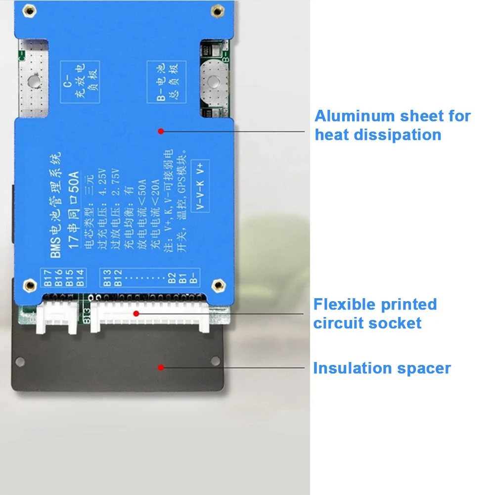 Batería 18650 Bms 17S 50A 60V Li-Ion, almohadilla de carga de puerto común con protección de temperatura NTC para Escooter