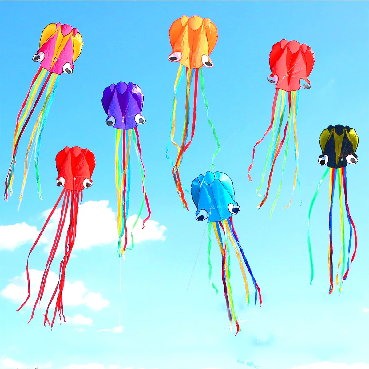 2Pcs Octopus Kite 4m Durable Polyester Windproof Kids Outdoor Flying Kite Animal Design Bright Colors Fits 2-3 Level Wind Comes