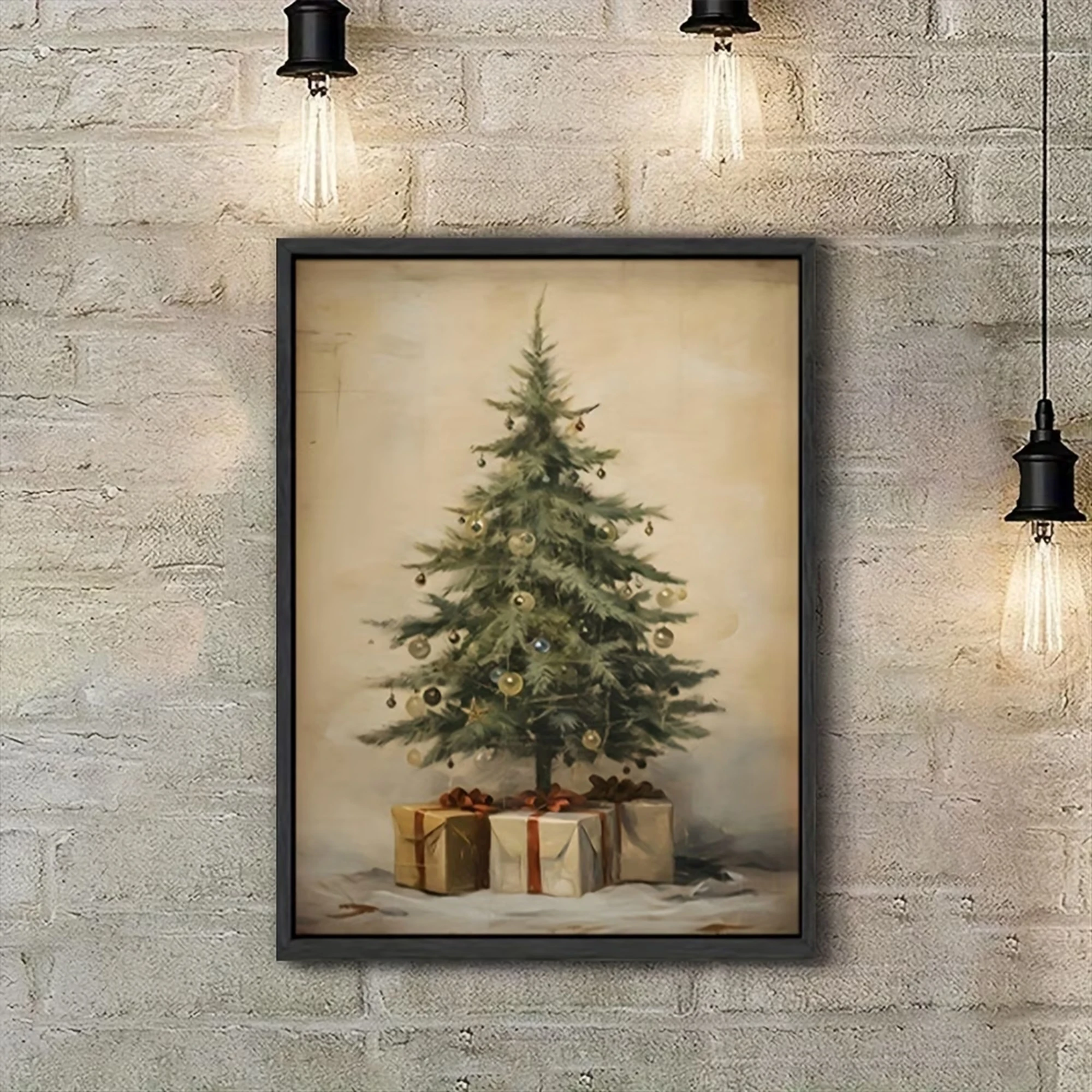 Retro Christmas Tree With Gifts Wall Art Print Canvas Painting Poster Picture For Living Room,Bedroom Home Decor